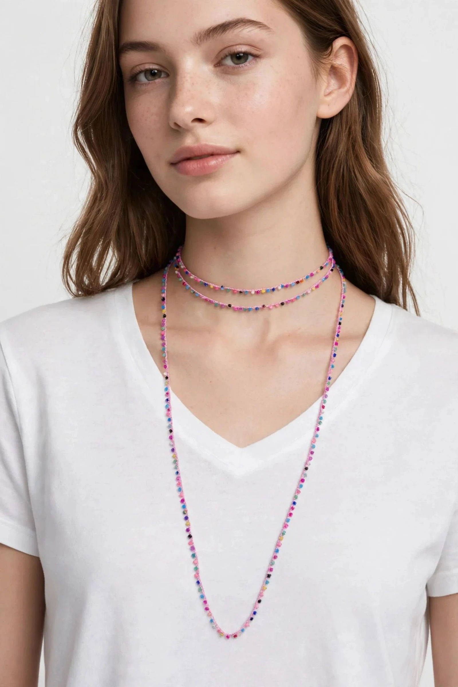 Collar largo tono rosa